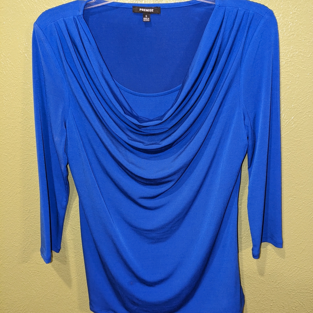 Premise Women's Blue Drape Neck Top